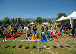 Guests Playing The Magic Carpet Ride Field Game at San Bernardino County's Employee Appreciation Picnic in Glen Helen Regional Park
