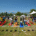 Guests Playing The Magic Carpet Ride Field Game at San Bernardino County's Employee Appreciation Picnic in Glen Helen Regional Park